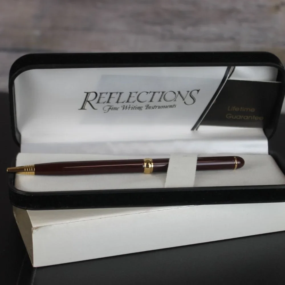Reflections Fine Writing Instruments Red Maroon Gold Ball Point Pen Black Ink